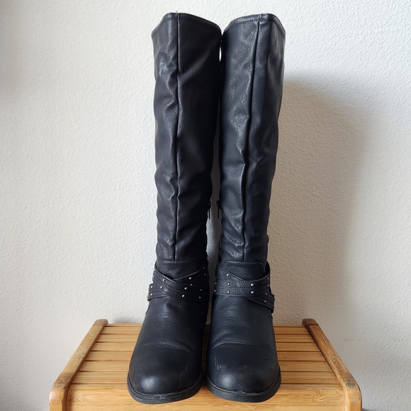 XOXO Womens Myles‎ Tall Biker Riding Boots Knee High Black Size 8M Block Heel - Picture 3 of 14